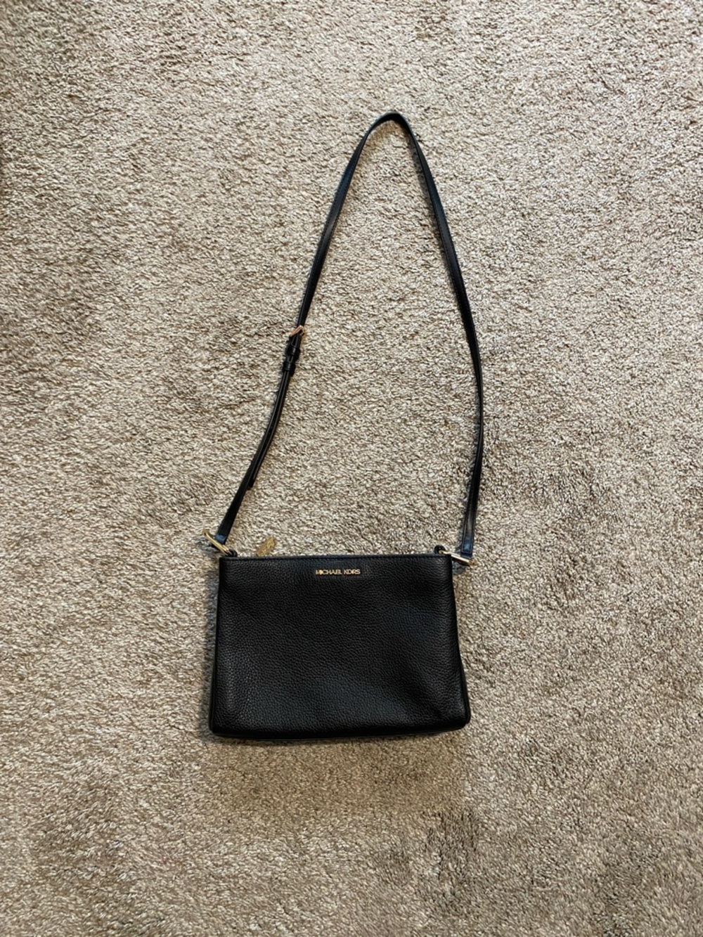 Michael Kors Black Pebbled Leather Crossbody Pouch with Gold Logo